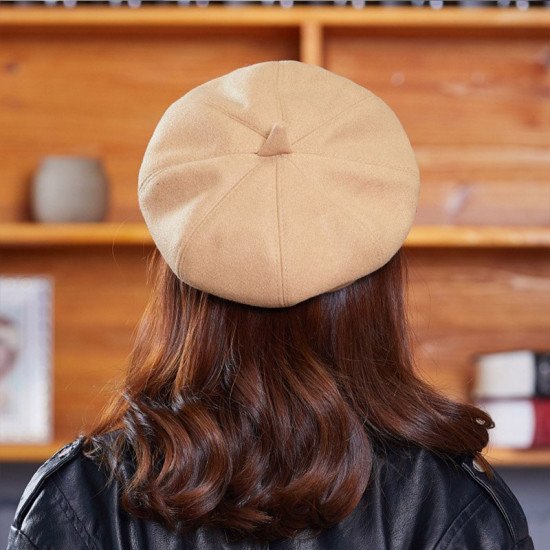 2019 Winter Beret Hats Women Female Khaki Artist Painter Berets for Winter Western Style Wool Octagonal cap Beret Hats