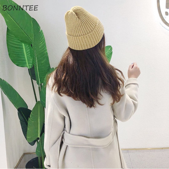 Beanies Women 2019 New Solid Knitted Warm Soft Trendy Hats Simple Korean Style Womens Wool Casual Caps Elegant All-match Beanie