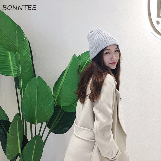 Beanies Women 2019 New Solid Knitted Warm Soft Trendy Hats Simple Korean Style Womens Wool Casual Caps Elegant All-match Beanie