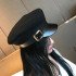Fashion Wool Solid Visor Military Hat Autumn And Winter Vintage Patchwork Pu Beret Cap For Women England Style Flat Cap
