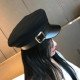 Fashion Wool Solid Visor Military Hat Autumn And Winter Vintage Patchwork Pu Beret Cap For Women England Style Flat Cap