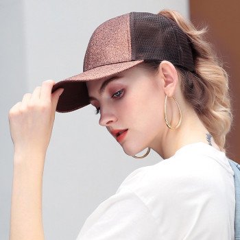 Glitter Ponytail Baseball Cap Women Snapback Summer Mesh Hat Female Messy Bun Hats Casual Adjustable Streetwear Hip Hop Cap 2019