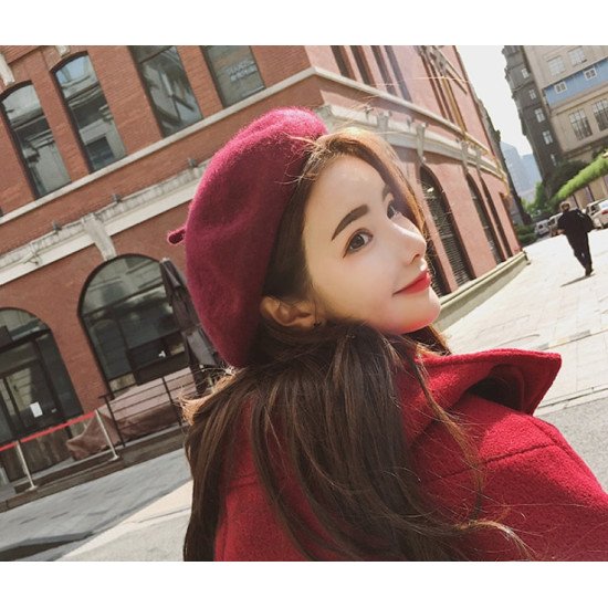 Hot Sell 2018 Cheap Fashion New Women Wool Solid Color Beret Female Bonnet Caps Winter All Matched Warm Walking Hat Cap 17 Color