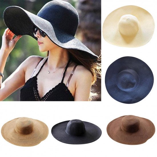 2019 NEW FASHION HOT Women Solid Color Big Brim Straw Hat Sun Floppy Wide Brim Hats Beach Cap Free ship #Z5