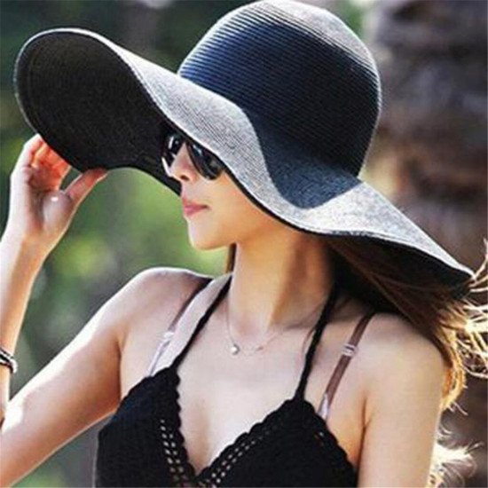 2019 NEW FASHION HOT Women Solid Color Big Brim Straw Hat Sun Floppy Wide Brim Hats Beach Cap Free ship #Z5