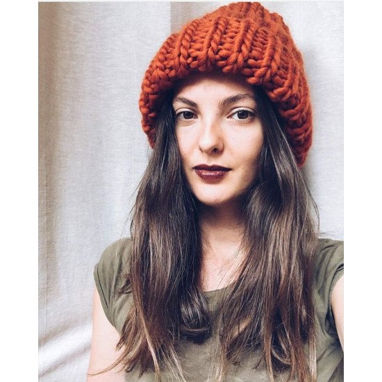 New European Women's Knitted Cap Winter Warming Pure-color Curled Coarse Wool Cap Warming Girl's Fashion Cap Knitted couple hat