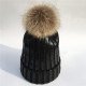 New Winter Metallic Pink Ball Beanie Hat For Women Fluffy Double Faux Fur Pom Pom knitted Skullies Beanie With Pompom Ski