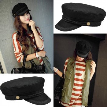 Women Military Beret Hats Sailor Caps Flat Bone Casquette Militaire Stylish Embroidery Lace Decoration Captain Cotton Naval Caps