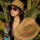 Women Summer Hat Lady Straw Hat Rattan Sun Hats Foldable Striped Braided Rope Bucket Cap Straw Sun Hats for women Beach