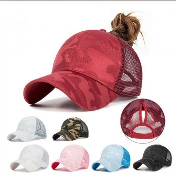 Women Summer Trendy Ponytail Messy Bun Cap Lady 2019 Hip Hop Camouflage Jacquard Breathable Mesh Back Adjustable Snapback Hat