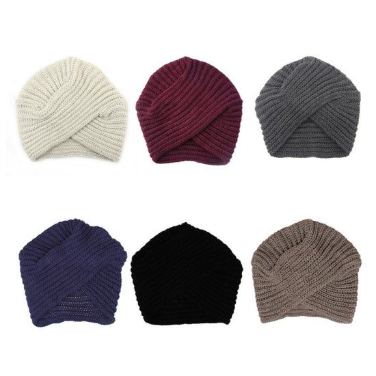Women's Knitted Turban Hats Funny Cute Head Wrap Cross India Caps Ladies Winter Warm Winter Autumn Clothes Accessories